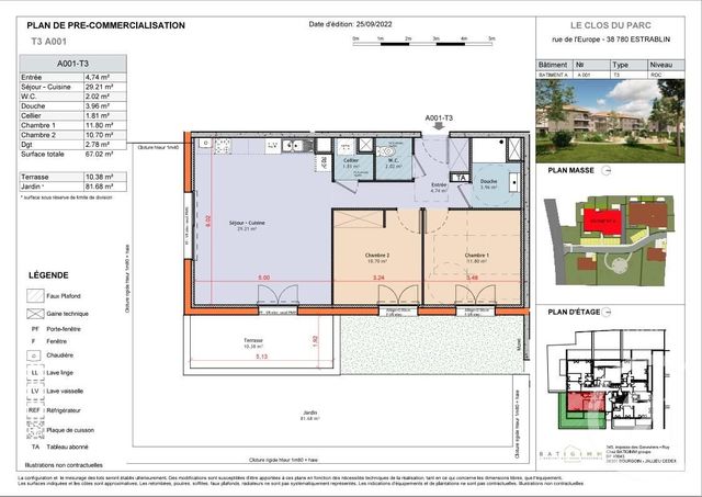Appartement à vendre - 3 pièces - 67,07 m2 - Estrablin - 38 - RHONE-ALPES