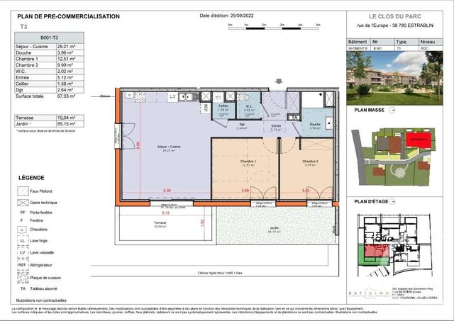 Appartement à vendre - 3 pièces - 67,07 m2 - Estrablin - 38 - RHONE-ALPES