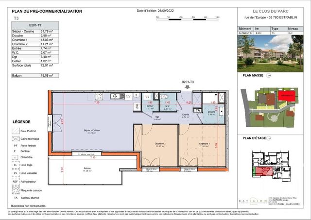 Appartement à vendre - 3 pièces - 72,01 m2 - Estrablin - 38 - RHONE-ALPES