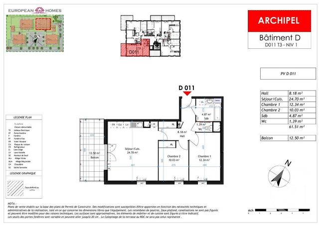 Appartement à vendre - 3 pièces - 61,51 m2 - La Verpilliere - 38 - RHONE-ALPES