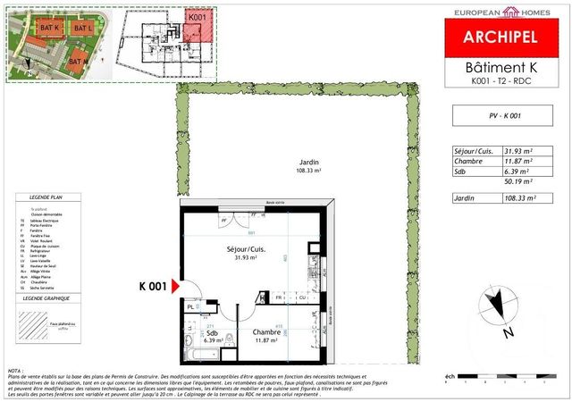 Appartement T2 &agrave; vendre - 2 pi&egrave;ces - 50,19 m2 - La Verpilliere - 38 - RHONE-ALPES