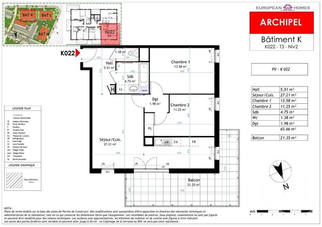 Appartement T3 &agrave; vendre - 3 pi&egrave;ces - 65,66 m2 - La Verpilliere - 38 - RHONE-ALPES