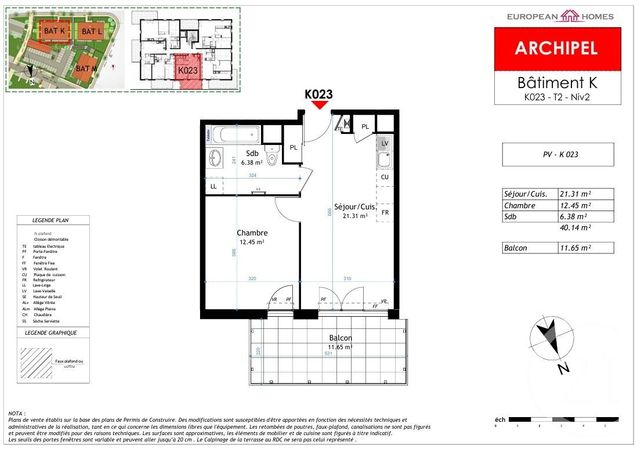 Appartement T2 &agrave; vendre - 2 pi&egrave;ces - 40,14 m2 - La Verpilliere - 38 - RHONE-ALPES